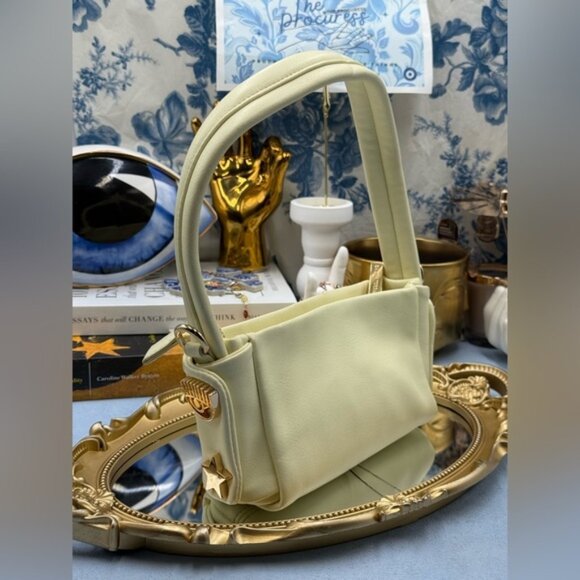 🆕 CHIARA FERRAGNI 🧿 NWOT Mini Eyelike Symbol Shoulder Bag, Pale Yellow - Picture 1 of 13